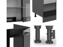 Vicco R-Line Eckküche Schwarz Hochglanz/Anthrazit 227 x 287 cm AP Anthrazit ohne E-Geräte