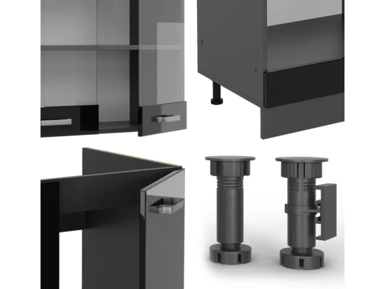 Vicco R-Line Eckküche Schwarz Hochglanz/Anthrazit 227 x 287 cm AP Anthrazit ohne E-Geräte