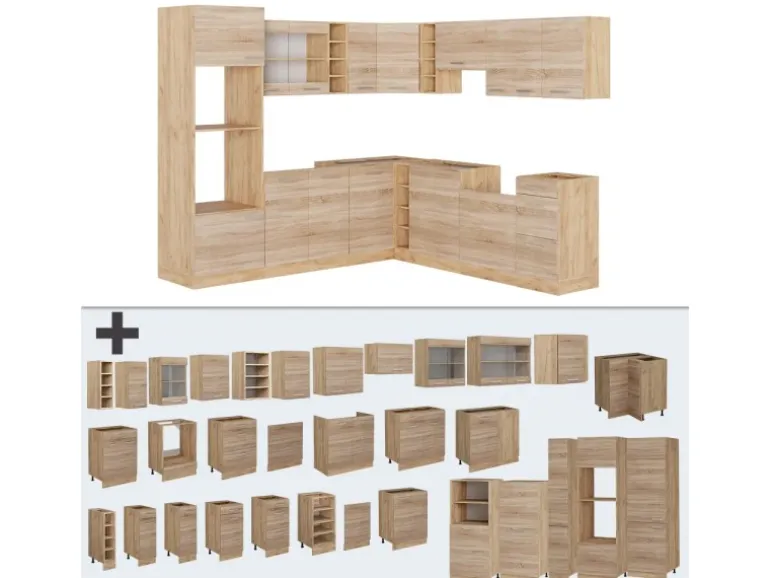 Vicco R-Line Eckküche Sonoma/Goldkraft Eiche 237 x 247 cm AP Eiche ohne E-Geräte