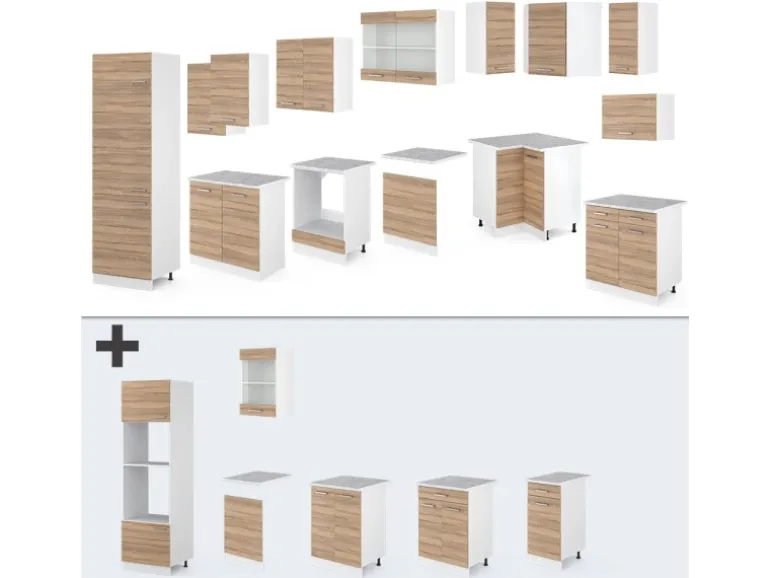 Vicco R-Line Eckküche Sonoma 227 x 287 cm ohne Arbeitsplatte ohne E-Geräte
