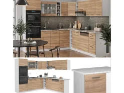 Vicco R-Line Eckküche Sonoma/Weiß 237 x 247 cm AP Eiche ohne E-Geräte