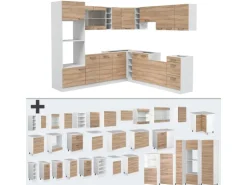 Vicco R-Line Eckküche Sonoma/Weiß 237 x 60 cm AP Marmor ohne E-Geräte