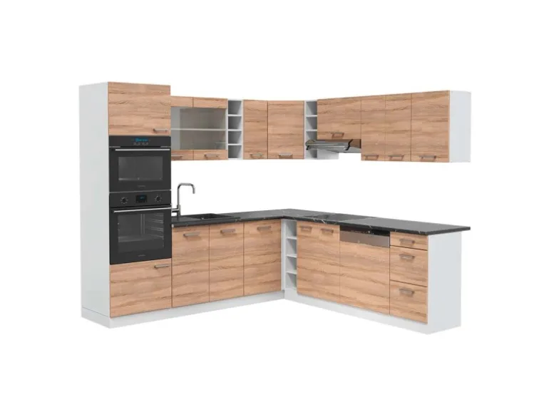 Vicco R-Line Eckküche Sonoma/Weiß 237 x 247 cm AP Anthrazit ohne E-Geräte