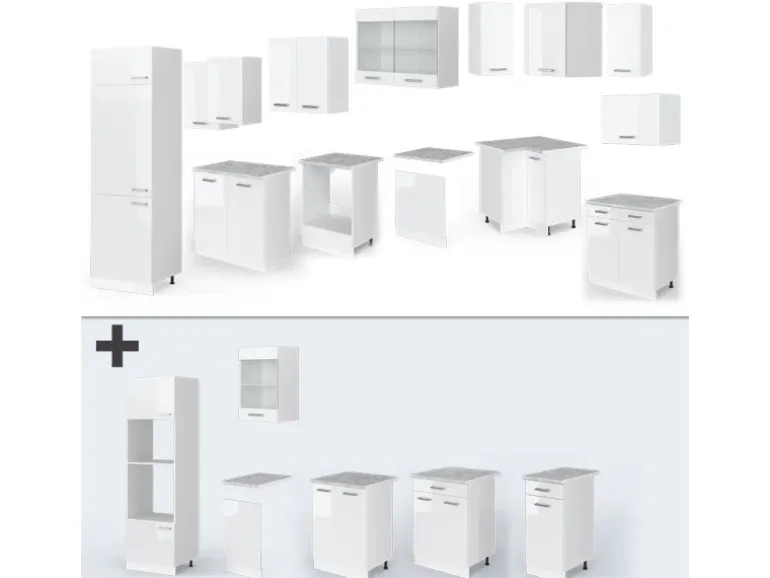 Vicco R-Line Eckküche Weiß 227 x 287 cm ohne Arbeitsplatte ohne E-Geräte