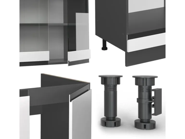 Vicco R-Line Eckküche Weiß 257 x 60 cm J-Shapeohne Arbeitsplatte ohne E-Geräte