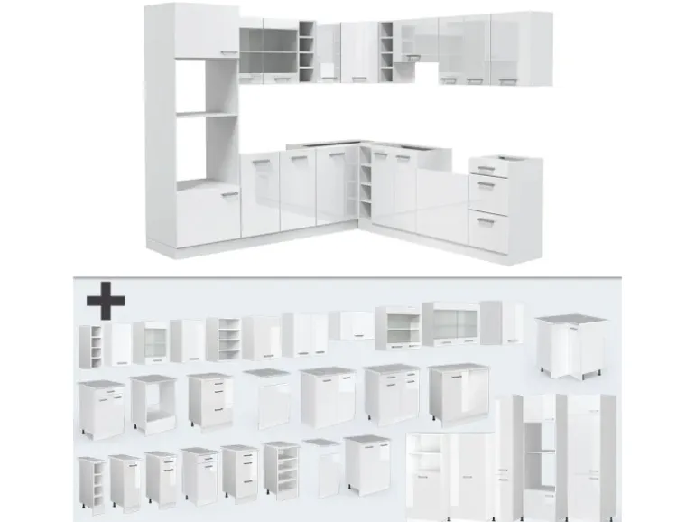 Vicco R-Line Eckküche Weiß Hochglanz/Weiß 237 x 60 cm ohne Arbeitsplatte ohne E-Geräte
