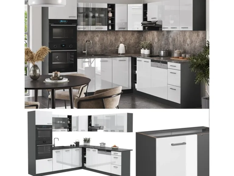 Vicco R-Line Eckküche Weiß Hochglanz/Anthrazit 237 x 247 cm AP Anthrazit ohne E-Geräte