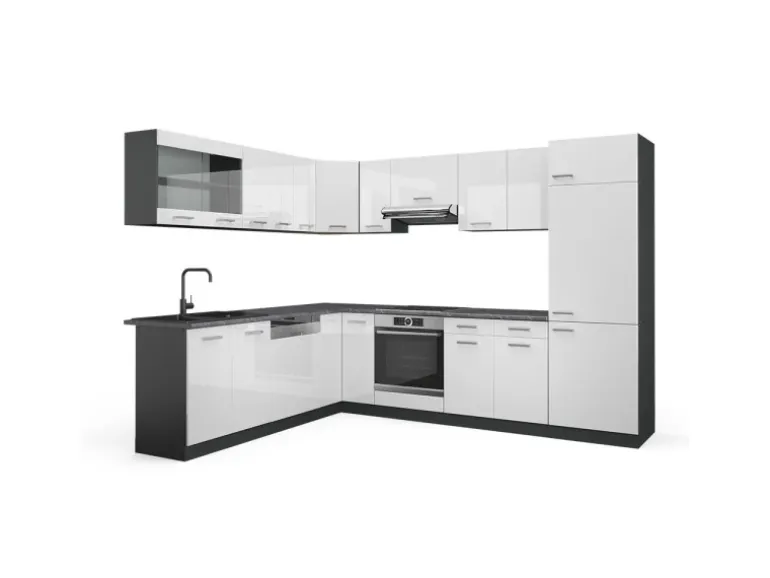 Vicco R-Line Eckküche Weiß Hochglanz/Anthrazit 227 x 287 cm AP Anthrazit ohne E-Geräte