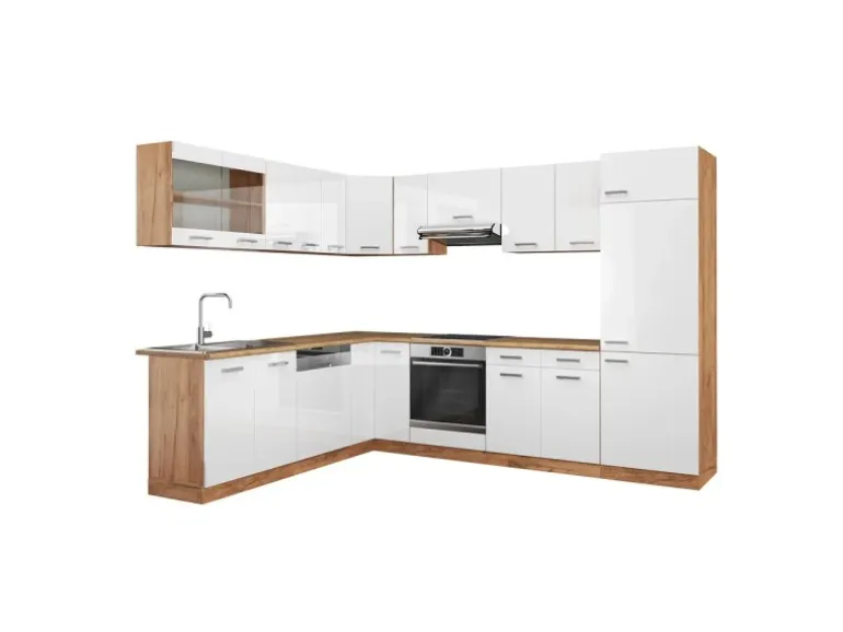 Vicco R-Line Eckküche Weiß Hochglanz/Goldkraft Eiche 227 x 287 cm ohne Arbeitsplatte ohne E-Geräte