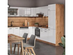 Vicco R-Line Eckküche Weiß Hochglanz/Goldkraft Eiche 227 x 287 cm ohne Arbeitsplatte ohne E-Geräte