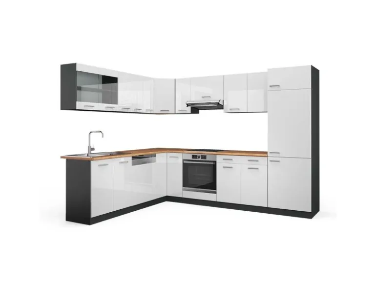 Vicco R-Line Eckküche Weiß Hochglanz/Anthrazit 227 x 287 cm AP Eiche ohne E-Geräte