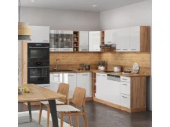 Vicco R-Line Eckküche Weiß Hochglanz/Goldkraft Eiche 237 x 247 cm AP Anthrazit ohne E-Geräte