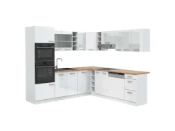 Vicco R-Line Eckküche Weiß Hochglanz/Weiß 237 x 247 cm AP Eiche ohne E-Geräte