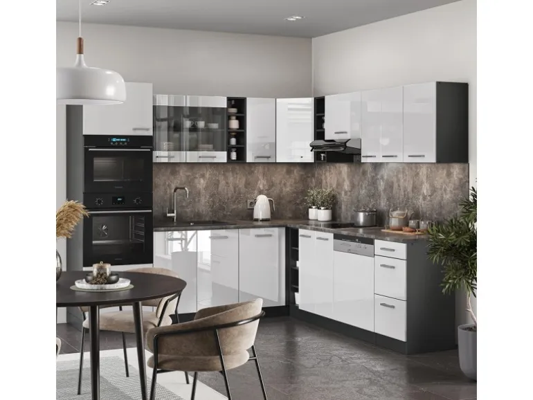 Vicco R-Line Eckküche Weiß Hochglanz/Anthrazit 237 x 60 cm ohne Arbeitsplatte ohne E-Geräte