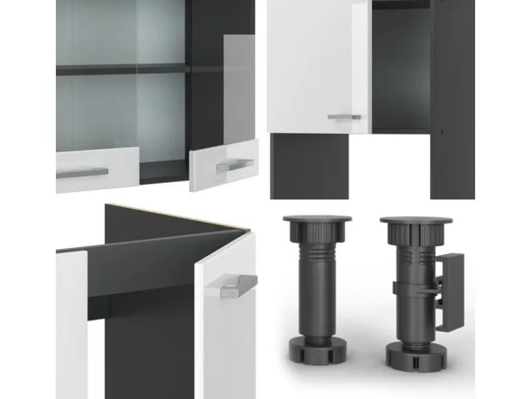 Vicco R-Line Eckküche Weiß Hochglanz/Anthrazit 237 x 60 cm ohne Arbeitsplatte ohne E-Geräte