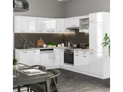 Vicco R-Line Eckküche Weiß Hochglanz/Weiß 227 x 287 cm AP Marmor ohne E-Geräte