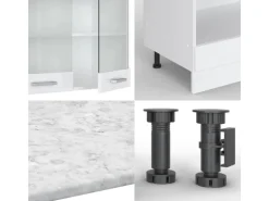 Vicco R-Line Eckküche Weiß Hochglanz/Weiß 227 x 287 cm AP Marmor ohne E-Geräte