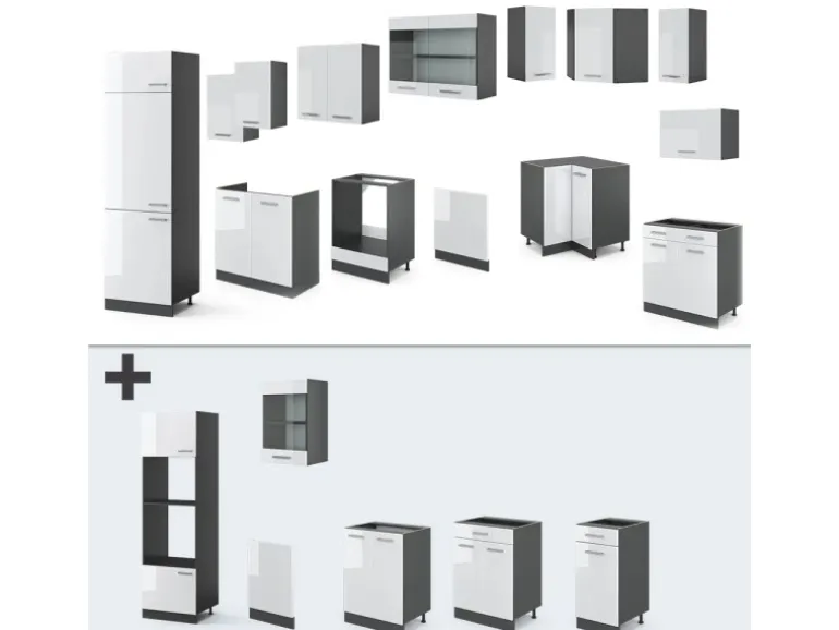 Vicco R-Line Eckküche Weiß Hochglanz/Anthrazit 227 x 287 cm ohne Arbeitsplatte ohne E-Geräte