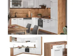 Vicco R-Line Eckküche Weiß Hochglanz/Goldkraft Eiche 227 x 287 cm AP Eiche ohne E-Geräte
