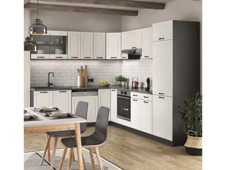 Vicco R-Line Eckküche Weiß Landhaus/Anthrazit 227 x 287 cm ohne Arbeitsplatte ohne E-Geräte
