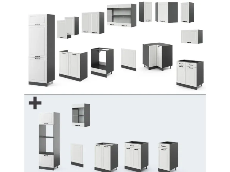 Vicco R-Line Eckküche Weiß Landhaus/Anthrazit 227 x 287 cm ohne Arbeitsplatte ohne E-Geräte