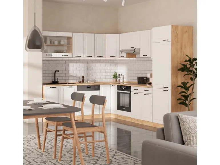 Vicco R-Line Eckküche Weiß Landhaus/Goldkraft Eiche 227 x 287 cm AP Marmor ohne E-Geräte