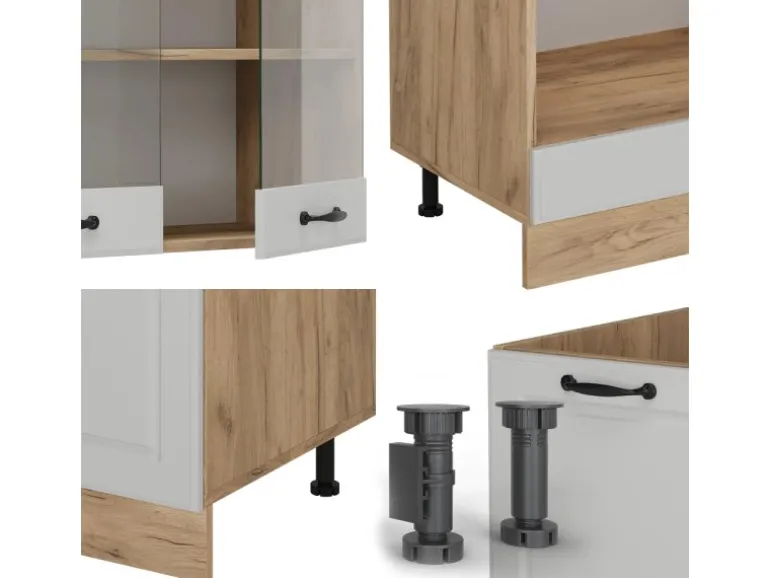 Vicco R-Line Eckküche Weiß Landhaus/Goldkraft Eiche 227 x 287 cm AP Marmor ohne E-Geräte