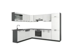 Vicco R-Line Eckküche Weiß Landhaus/Anthrazit 227 x 287 cm AP Anthrazit ohne E-Geräte