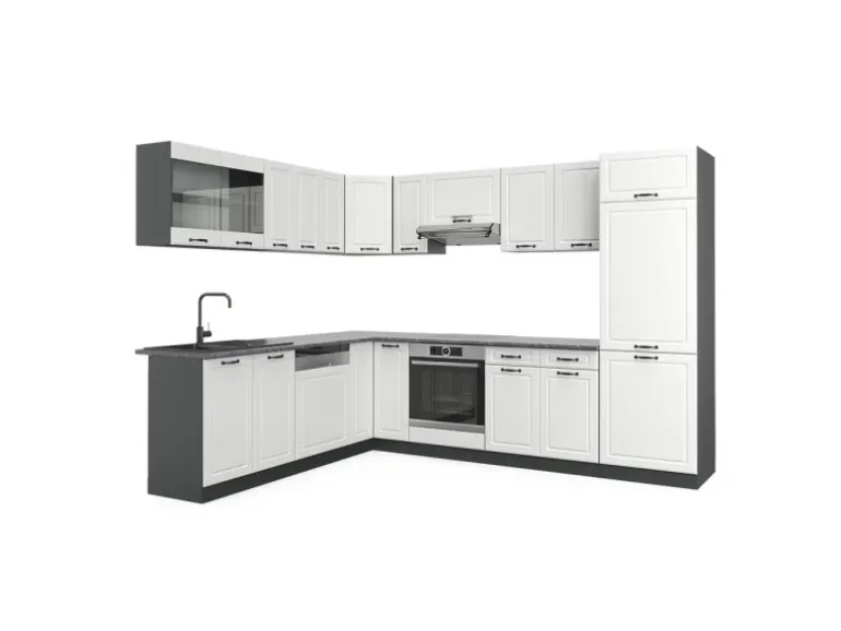 Vicco R-Line Eckküche Weiß Landhaus/Anthrazit 227 x 287 cm AP Anthrazit ohne E-Geräte