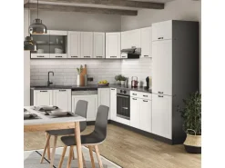 Vicco R-Line Eckküche Weiß Landhaus/Anthrazit 227 x 287 cm AP Anthrazit ohne E-Geräte