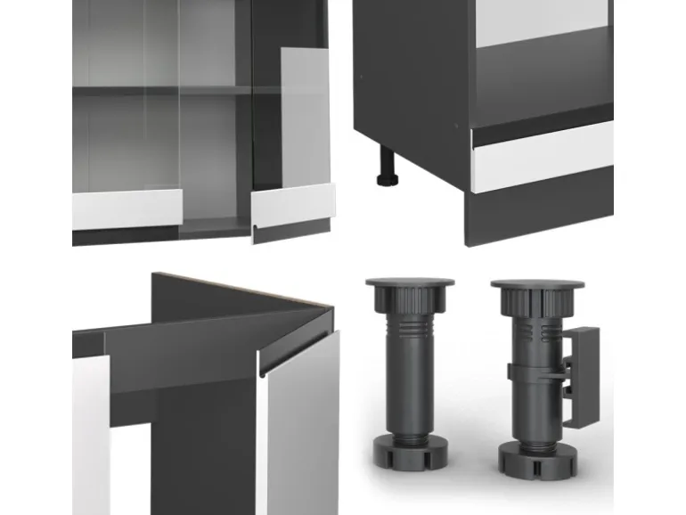 Vicco R-Line Eckküche Weiß/Anthrazit 257 x 277 cm J-ShapeAP Eiche ohne E-Geräte