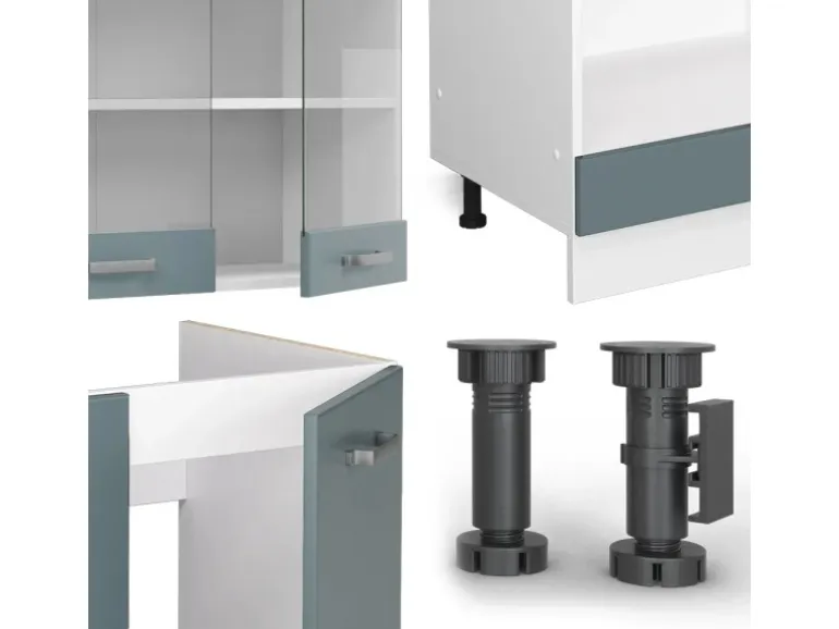 Vicco R-Line Einbauküche Blau-Grau 227 x 287 cm ohne Arbeitsplatte ohne E-Geräte