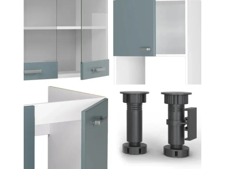 Vicco R-Line Einbauküche Blau-Grau/Weiß 237 x 60 cm ohne Arbeitsplatte ohne E-Geräte
