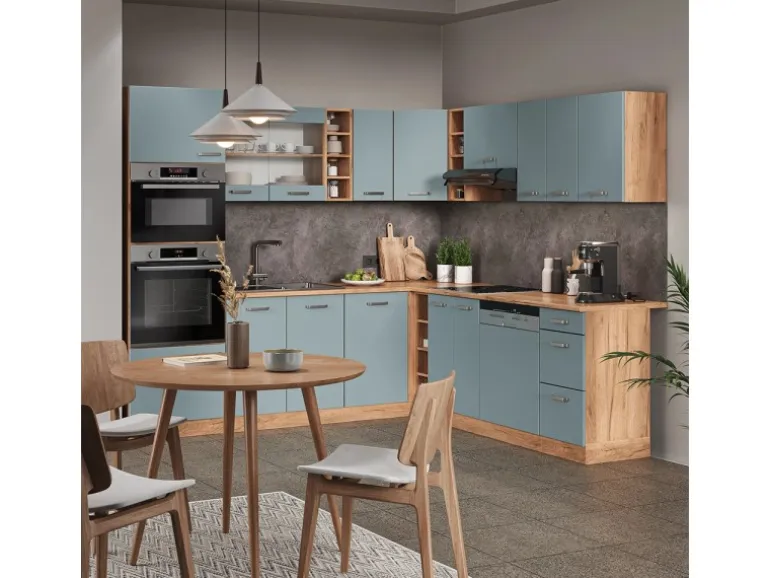 Vicco R-Line Einbauküche Blau-Grau/Goldkraft Eiche 237 x 60 cm ohne Arbeitsplatte ohne E-Geräte