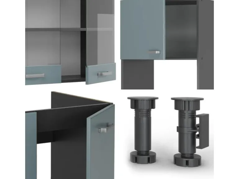 Vicco R-Line Einbauküche Blau-Grau/Anthrazit 237 x 60 cm ohne Arbeitsplatte ohne E-Geräte
