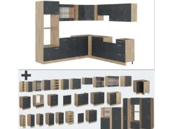 Vicco R-Line Einbauküche in L-Form Schwarz Beton/Goldkraft Eiche 237 x 247 cm AP Eiche ohne E-Geräte