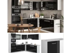 Vicco R-Line Einbauküche in L-Form Schwarz Hochglanz/Weiß 237 x 247 cm AP Anthrazit ohne E-Geräte