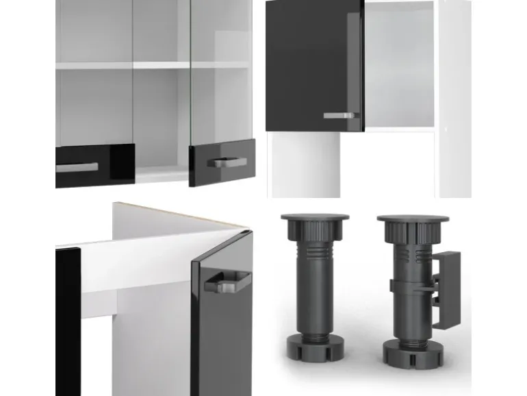 Vicco R-Line Einbauküche in L-Form Schwarz Hochglanz/Weiß 237 x 247 cm AP Eiche ohne E-Geräte