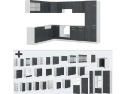 Vicco R-Line Einbauküche in L-Form Schwarz Beton/Weiß 227 x 287 cm AP Marmor ohne E-Geräte