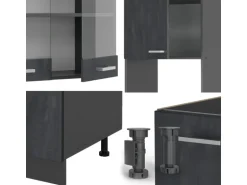Vicco R-Line Einbauküche in L-Form Schwarz Beton/Anthrazit 237 x 247 cm ohne Arbeitsplatte ohne E-Geräte