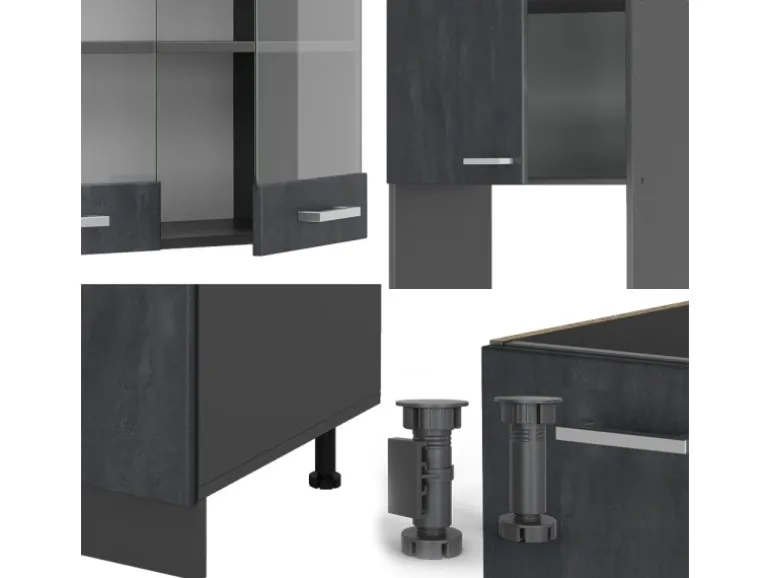Vicco R-Line Einbauküche in L-Form Schwarz Beton/Anthrazit 237 x 247 cm ohne Arbeitsplatte ohne E-Geräte