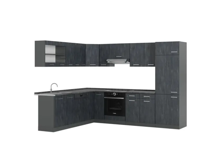 Vicco R-Line Einbauküche in L-Form Schwarz Beton/Anthrazit 227 x 287 cm AP Anthrazit ohne E-Geräte