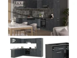 Vicco R-Line Einbauküche in L-Form Schwarz Beton/Anthrazit 227 x 287 cm AP Anthrazit ohne E-Geräte