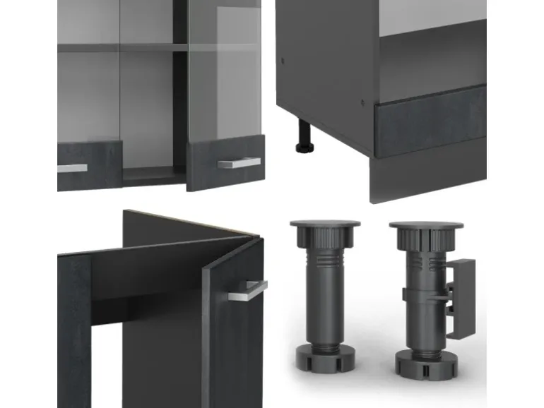 Vicco R-Line Einbauküche in L-Form Schwarz Beton/Anthrazit 227 x 287 cm AP Anthrazit ohne E-Geräte