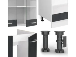 Vicco R-Line Einbauküche in L-Form Schwarz Beton/Weiß 227 x 287 cm AP Eiche ohne E-Geräte