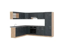 Vicco R-Line Einbauküche in L-Form Schwarz Beton/Goldkraft Eiche 227 x 287 cm AP Anthrazit ohne E-Geräte