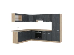 Vicco R-Line Einbauküche in L-Form Schwarz Beton/Goldkraft Eiche 227 x 287 cm AP Eiche ohne E-Geräte