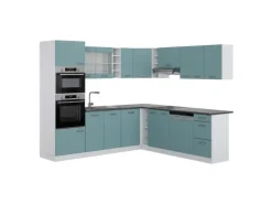 Vicco R-Line Einbauküche in L-Form Blau-Grau/Weiß 237 x 247 cm AP Anthrazit ohne E-Geräte
