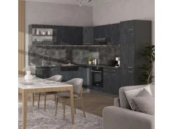 Vicco R-Line Einbauküche in L-Form Schwarz Beton/Anthrazit 227 x 287 cm AP Marmor ohne E-Geräte