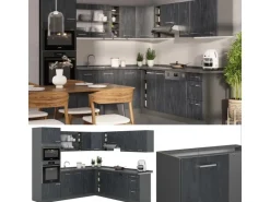 Vicco R-Line Einbauküche in L-Form Schwarz Beton/Anthrazit 237 x 247 cm AP Eiche ohne E-Geräte